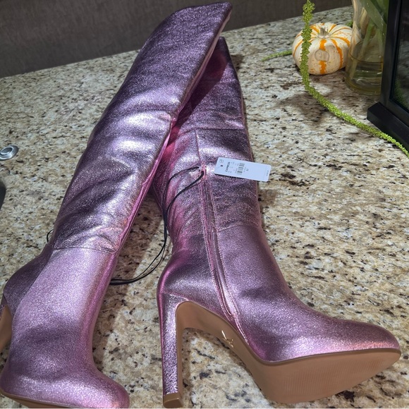 Brian Atwood x Express Metallic Over The Knee Heeled Boots 8.5 - Picture 4 of 15